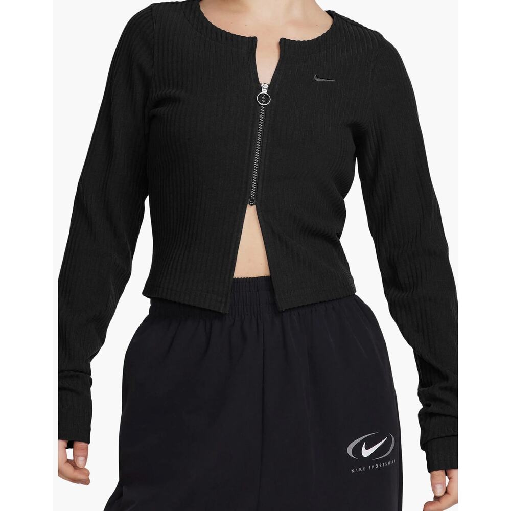 Nike Sportswear Chill Knit Ribbed Full-Zip Cardigan Jacket Black XS NWT